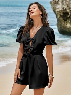 Foto 2 | Foto 2 | Romper Cicy Bell Para Mujer, Bonito Lazo En La Parte Delantera, Cuello En V, Manga Abullonada - Venta Internacional.