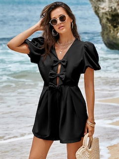 Foto 3 | Foto 3 | Romper Cicy Bell Para Mujer, Bonito Lazo En La Parte Delantera, Cuello En V, Manga Abullonada - Venta Internacional.