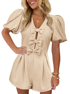 Foto 1 | Foto 1 | Romper Cicy Bell Para Mujer, Bonito Lazo En La Parte Delantera, Cuello En V, Manga Abullonada - Venta Internacional.