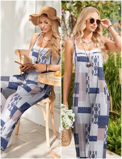 Foto 4 | Foto 4 | Mono Ekouaer Para Mujer, Estilo Bohemio, Estampado Floral, Con Bolsillos, Color Gris S - Venta Internacional.