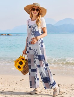 Foto 5 | Foto 5 | Mono Ekouaer Para Mujer, Estilo Bohemio, Estampado Floral, Con Bolsillos, Color Gris S - Venta Internacional.