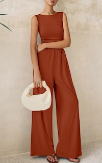 Foto 7 | Foto 7 | Mono Prettygarden De Una Pieza Para Mujer, Sin Mangas, S, Rojo Ladrillo - Venta Internacional.