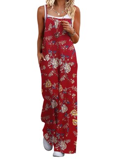 Foto 1 | Foto 1 | Mono Ekouaer Para Mujer, Estilo Bohemio, Pierna Ancha, Estampado Floral, Talla S, Color Rojo - Venta Internacional.