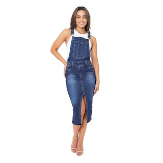 Foto 1 | Foto 1 | Jumper Peto Falda Larga Abierta Mezclilla Rigida Para Dama Pineda Jeans Azul Oscuro