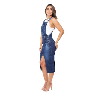 Foto 3 | Foto 3 | Jumper Peto Falda Larga Abierta Mezclilla Rigida Para Dama Pineda Jeans Azul Oscuro