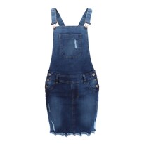 Peto Overol Falda Corta De Mezclilla Stretch Para Mujer Diseño Rasgado Ajustado Con Tirantes Azul Marmol Pineda Jeans