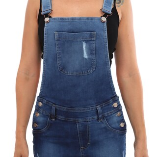 Foto 3 | Foto 3 | Peto Overol Falda Corta De Mezclilla Stretch Para Mujer Diseño Rasgado Ajustado Con Tirantes Azul Marmol Pineda Jeans