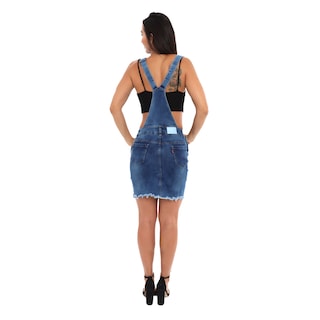 Foto 5 | Foto 5 | Peto Overol Falda Corta De Mezclilla Stretch Para Mujer Diseño Rasgado Ajustado Con Tirantes Azul Marmol Pineda Jeans