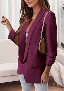 Foto 3 | Foto 3 | Blazer Prettygarden Para Mujer, Casual, 2024, Frente Abierto, Morado Y Rojo - Venta Internacional.