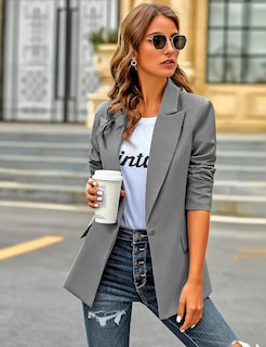 Foto 3 | Foto 3 | Chaqueta Tipo Blazer Luvamia Para Mujer, Casual, Con Solapa Y Botón, Gris Acero - Venta Internacional.