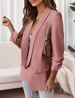 Foto 3 | Foto 3 | Blazer Prettygarden Para Mujer, Manga Larga, Solapa Abierta En La Parte Delantera, Rosa - Venta Internacional.