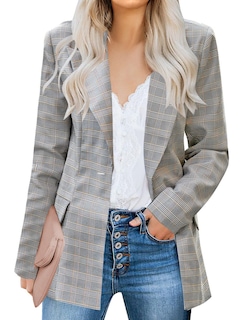 Foto 1 | Foto 1 | Chaqueta Tipo Blazer Luvamia Para Mujer, Casual, Con Botones Y Solapa, A Cuadros - Venta Internacional.
