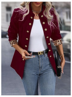 Foto 4 | Foto 4 | Chaqueta Sweatyrocks De Poliéster Burdeos Con Botones Abiertos En La Parte Delantera Para Mujer - Venta Internacional.