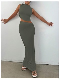 Foto 4 | Foto 4 | Conjunto de Falda y Blusa Sin Mangas Verde para Mujer - Venta Internacional