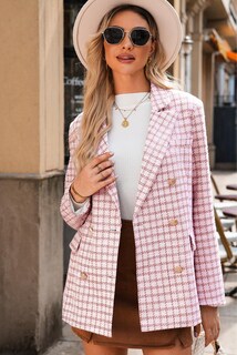 Foto 5 | Foto 5 | Chaqueta Tipo Blazer Happy Sailed Para Mujer, Tweed, A Cuadros, Color Rosa S - Venta Internacional.