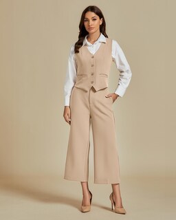 Foto 5 | Foto 5 | Conjunto De Ropa Casual De Negocios Luvamia Para Mujer, Beige, Talla Xl - Venta Internacional.
