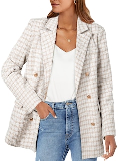 Foto 1 | Foto 1 | Blazer Happy Sailed Tweed Para Mujer Con Doble Botonadura, Color Beige S - Venta Internacional.