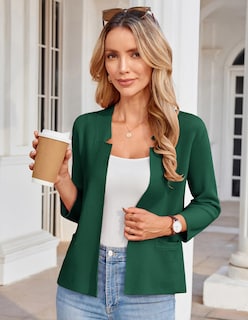 Foto 3 | Foto 3 | Blazer Grace Karin De Punto Corto Con Parte Delantera Abierta Para Mujer, Color Verde Oscuro - Venta Internacional.