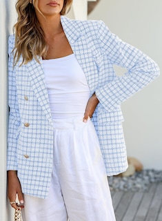 Foto 3 | Foto 3 | Vestido Tipo Blazer Happy Sailed A Cuadros De Tweed, Casual, Holgado, Azul Claro - Venta Internacional.