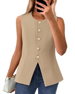 Foto 1 | Foto 1 | Chaleco Btfbm Blazer De Verano Sin Mangas Para Mujer De Color Caqui Claro Xxl - Venta Internacional.