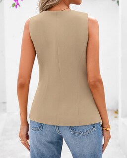 Foto 3 | Foto 3 | Chaleco Btfbm Blazer De Verano Sin Mangas Para Mujer De Color Caqui Claro Xxl - Venta Internacional.