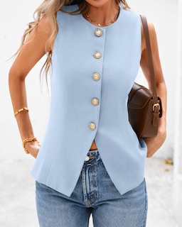 Foto 5 | Foto 5 | Chaleco Btfbm - Blazer De Verano Sin Mangas Para Mujer, Color Azul Claro, Talla M - Venta Internacional.