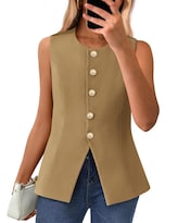 Chaleco Btfbm Blazer De Verano Sin Mangas Para Mujer Khaki Xs - Venta Internacional.