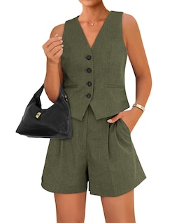 Foto 1 | Foto 1 | Conjunto De Atuendo Btfbm Para Mujer, Chaleco Blazer, Pantalones Cortos, Color Verde Militar, Talla L - Venta Internacional.