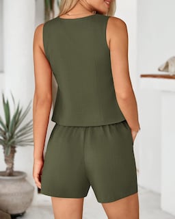 Foto 3 | Foto 3 | Conjunto De Atuendo Btfbm Para Mujer, Chaleco Blazer, Pantalones Cortos, Color Verde Militar, Talla L - Venta Internacional.
