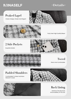 Foto 6 | Foto 6 | Chaqueta Tipo Blazer Mina Self Tweed Plaid 2024 Otoño-invierno Para Mujer - Venta Internacional.
