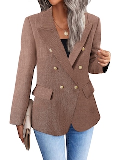 Foto 2 | Foto 2 | Chaqueta Tipo Blazer Mina Self, Marrón Tostado, Tweed, A Cuadros Para Mujer - Venta Internacional.