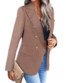 Foto 3 | Foto 3 | Chaqueta Tipo Blazer Mina Self, Marrón Tostado, Tweed, A Cuadros Para Mujer - Venta Internacional.
