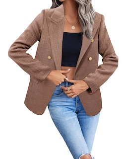Foto 5 | Foto 5 | Chaqueta Tipo Blazer Mina Self, Marrón Tostado, Tweed, A Cuadros Para Mujer - Venta Internacional.