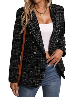 Foto 1 | Foto 1 | Blazer Mina Self 2024, Tendencia De Moda De Tweed Negro A Cuadros Para Mujer - Venta Internacional.