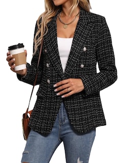 Foto 2 | Foto 2 | Blazer Mina Self 2024, Tendencia De Moda De Tweed Negro A Cuadros Para Mujer - Venta Internacional.