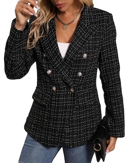 Foto 3 | Foto 3 | Blazer Mina Self 2024, Tendencia De Moda De Tweed Negro A Cuadros Para Mujer - Venta Internacional.