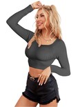 Blusa Crop Top De Manga Larga Para Mujer Crop-05 Color Gris Oscuro Moda Canalé