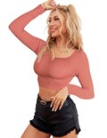 Blusa Crop Top De Manga Larga Para Mujer Crop-05 Color Coral Moda Canalé