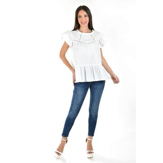 Foto 6 | Foto 6 | Blusa de Popelina con Encanje Roman Fashion /juvenil 12604 Blanco