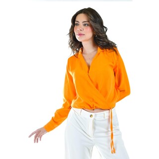 Foto 5 | Foto 5 | Blusa Escote Cruzado Roman Fashion 56959 Anaranjada para Mujer