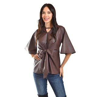 Foto 1 | Foto 1 | Blusa De Vinipiel Con Laso Roman Fashion /juvenil, 1877 (cafe) Cafe