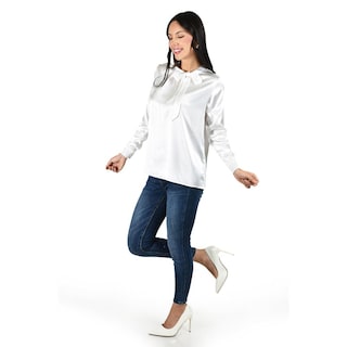 Foto 2 | Foto 2 | Blusa de Satín con Lazo Roman Fashion Juvenil Blanca para Mujer