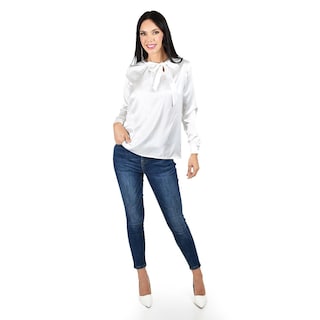 Foto 5 | Foto 5 | Blusa de Satín con Lazo Roman Fashion Juvenil Blanca para Mujer