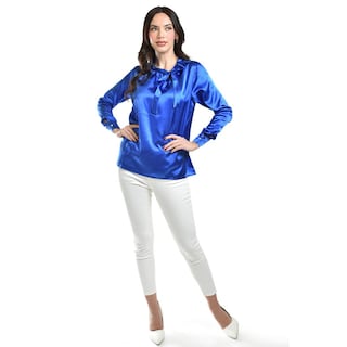 Foto 5 | Foto 5 | Blusa De Satin Con Lazo Roman Fashion /juvenil, 5101 (azul Rey) Azul