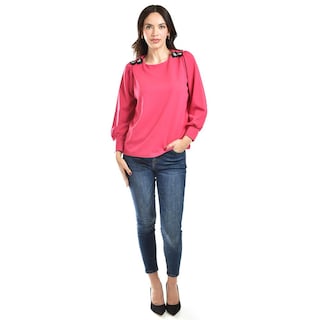 Foto 5 | Foto 5 | Blusa Con Detalle De Flor En Hombro Roman Fashion /juvenil, 5106 (fiusha) Fucsia