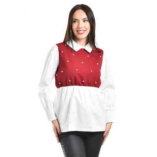 Foto 1 | Foto 1 | Blusa Con Chaleco De Perlas Roman Fashion /juvenil, 5102 (blanco / Vino) Vino