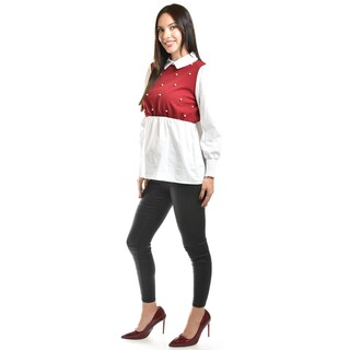 Foto 2 | Foto 2 | Blusa Con Chaleco De Perlas Roman Fashion /juvenil, 5102 (blanco / Vino) Vino