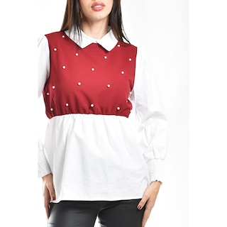 Foto 4 | Foto 4 | Blusa Con Chaleco De Perlas Roman Fashion /juvenil, 5102 (blanco / Vino) Vino