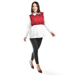 Foto 5 | Foto 5 | Blusa Con Chaleco De Perlas Roman Fashion /juvenil, 5102 (blanco / Vino) Vino