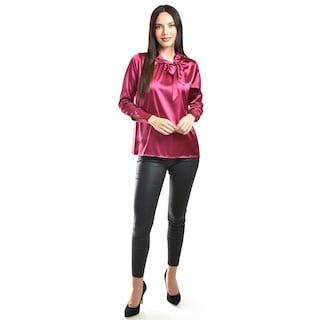 Foto 4 | Foto 4 | Blusa De Satin Con Lazo Roman Fashion /juvenil, 5101 (vino) Vino